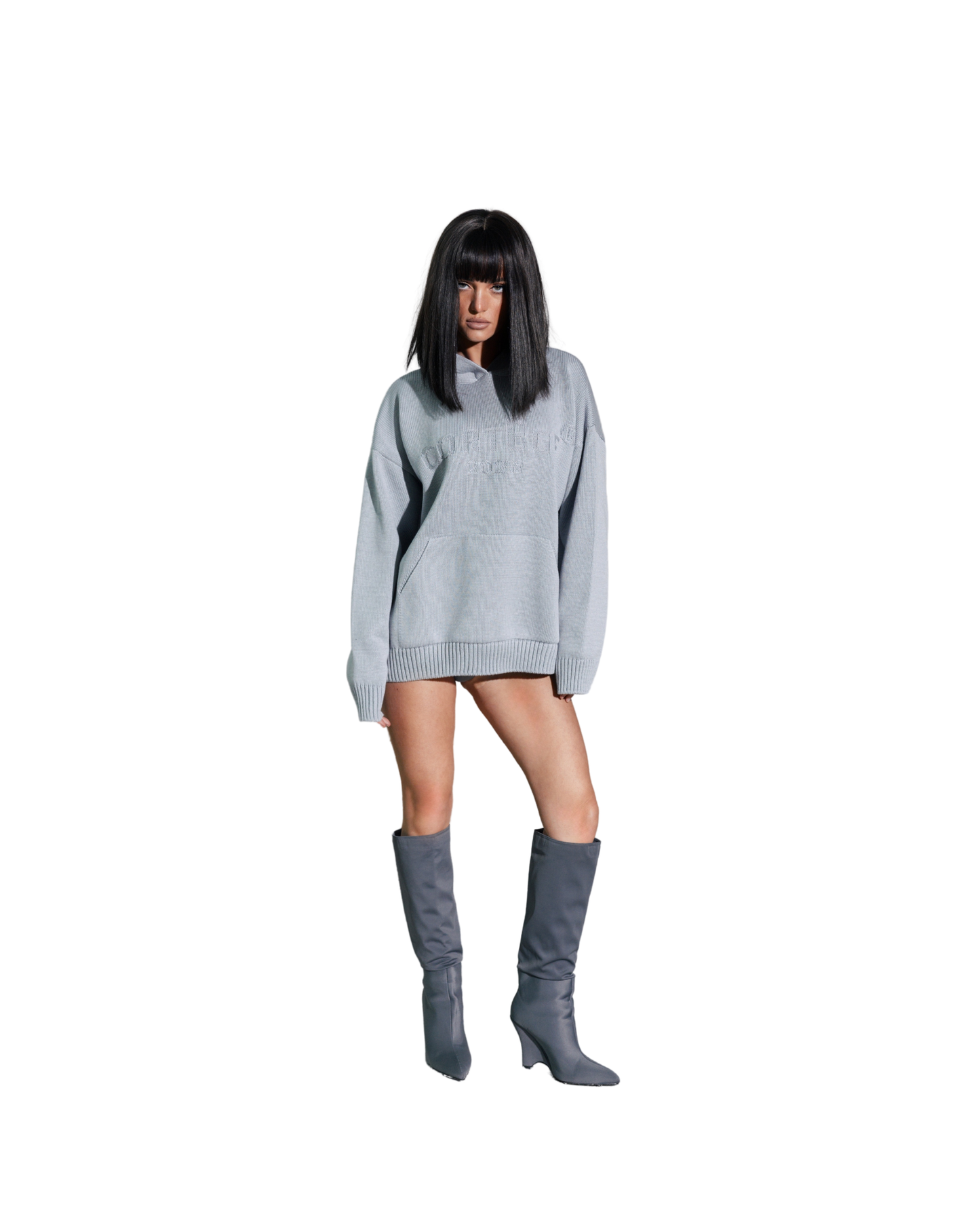 KNITTED HOODIE GREY