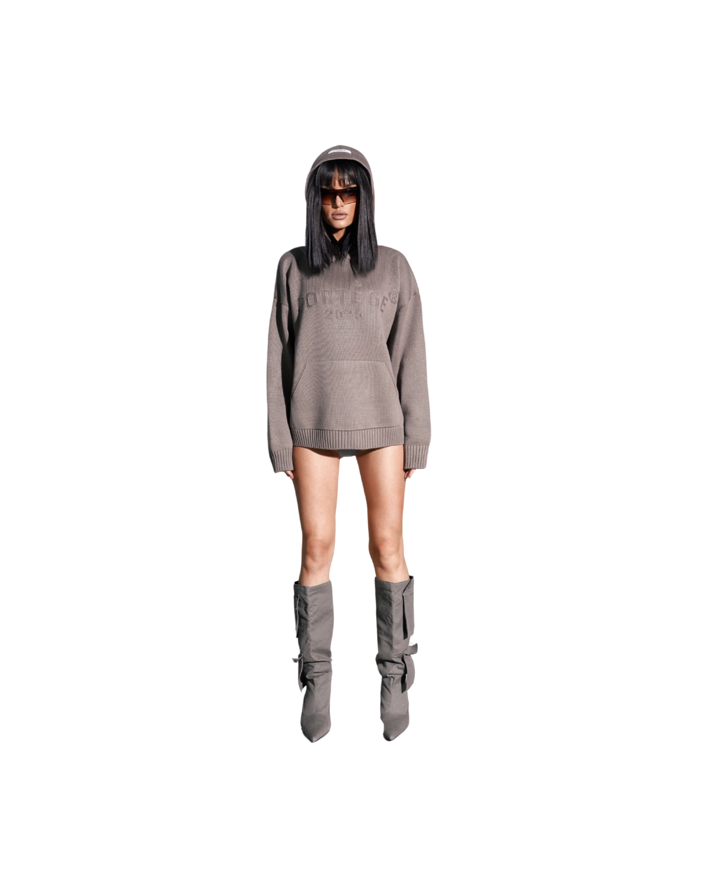 KNITTED HOODIE [ BROWN ]